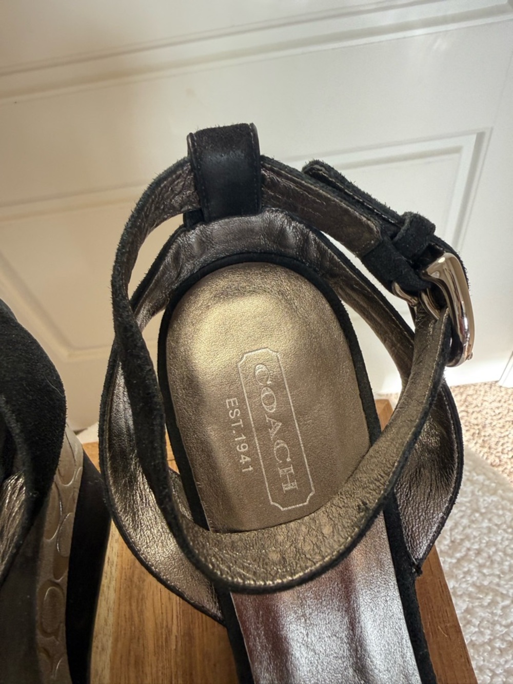 Coach Signature Black and Gray Suede Wedge Sandals- NWOT - Picture 4 of 8